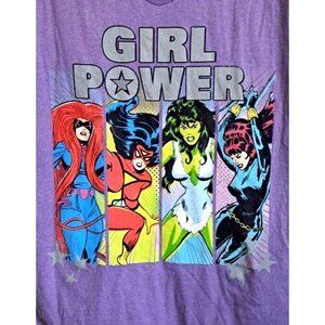 Disney Store Women's 2XL Purple Short Sleeve V-Neck Girl Power Super Heroes